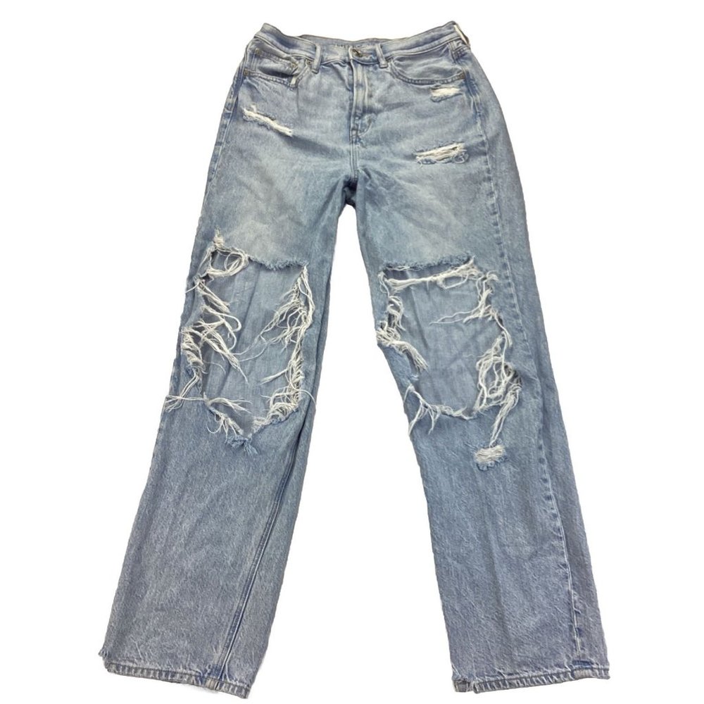 American Eagle Highest Rise 90s Boyfriend Jeans Size 8 Long Destroyed Holes